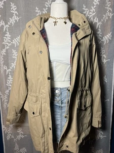 Cabin Creek Petite Medium Tan Utility Jacket Plaid Lined Zip Up Canvas Coat - Picture 1 of 16