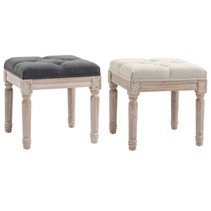 HOMCOM Taburete de Pie Francés Otomano Banco Reposapiés con Botón Asiento Mechonado Beige - Imagen 1 de 23
