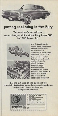 1965 Plymouth Sport Fury реклама Turbonique нагнетатель журнал реклама 65 - Изображение 1 из 3