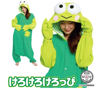 NEW Sazac Sanrio Kerokero Keroppi Fleece Kigurumi Unisex Free Size Green Japan - Image 1 of 4