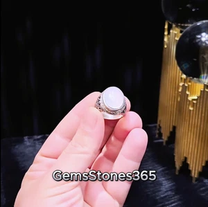 Anello vera pietra agata bianca Aqeeq in argento sterling 925 anello akik yemenita - Foto 1 di 10