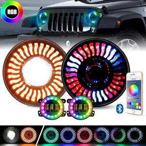 Kit combinado de faros LED RGB persecución de demonios DRL de 7"" y luces antiniebla de 4"" para Wrangler JK - Imagen 1 de 12