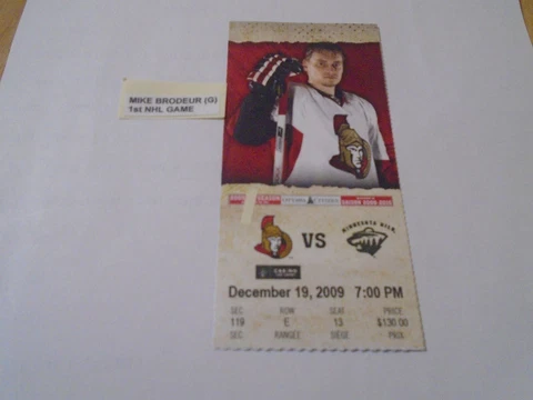 Mike Brodeur (G)   1st NHL Game   Ottawa Senators Cover
