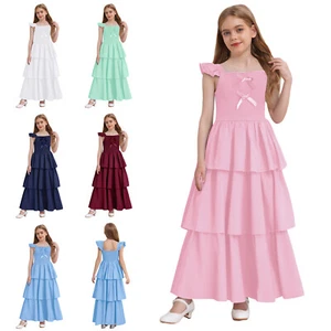 Girls Dress Ankle Length Party Dress Multi-layer Maxi Dress Fashionable Gown - Picture 1 of 71