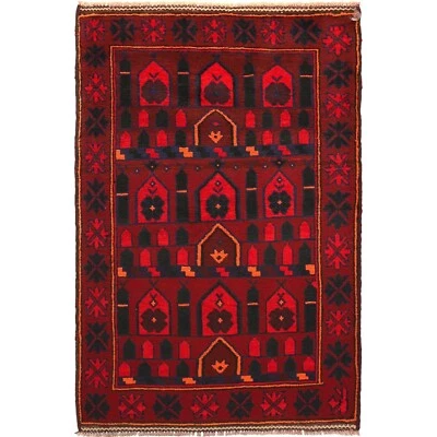 Tribal Handmade Oriental Afghan Prayer Rug Traditional Area Rug 3'1x4'6ft B16027 - Image 1 of 4