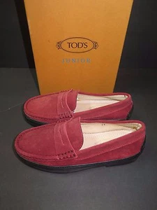 BNWT Beautiful Designer TODS JUNIOR Kids Red Suede Loafer Shoes 33 ITALY - Picture 1 of 12