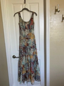 Nine West Sleeveless Chiffon Tiered Maxi Dress Multi Floral Print Size 2  - Picture 1 of 12