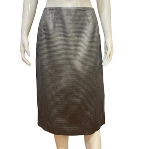 Worth Womens Silver Gray Quilted Silk Blend Slit Straight Pencil Skirt Size 14 - Picture 1 of 7