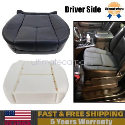 Driver Bottom Seat Cover & Foam Cushion For 2007-2014 Chevy Silverado Black Foto 1 de 4