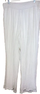 AGB Womens Sz 1X White Crinkle Lined Wide Leg Elastic Waist Pull on Lounge Pants - Picture 1 of 7