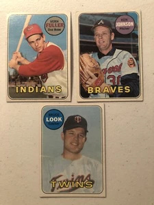 Lote de 3 tarjetas de béisbol 1969 Topps de inversión TODAS LAS FOTOS gemelos Bravos indios - Imagen 1 de 3