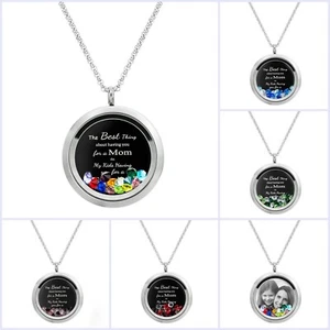Best Mom Mother Custom Photo Engrave Floating Crystals Locket Pendant Necklace  - Picture 1 of 27
