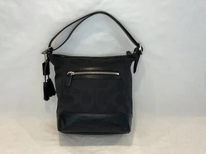 Coach Schultertasche Handtasche schwarz Monogramm Leder/Jacquard—neuwertig - Bild 1 von 8