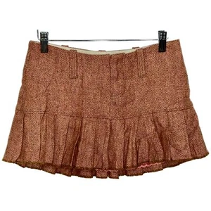 Abercrombie & Fitch Brown Red Y2K Ruffle Schoolgirl Academia Mini Skirt Size 00 - Picture 1 of 7