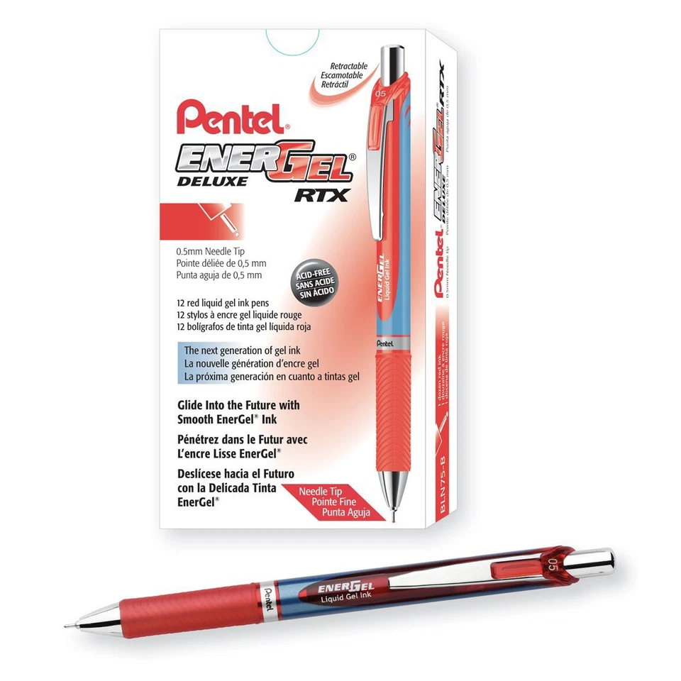 Pentel Energel Rtx Retractable Gel Pen, Fine 0.5Mm, Red Ink, Silver/Red Barrel - Image 1 of 1