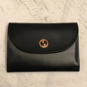 FAB! VTG100% Authentic Gucci Interlocking "G" Black Leather Tri-Fold Wallet MINT - Picture 1 of 11