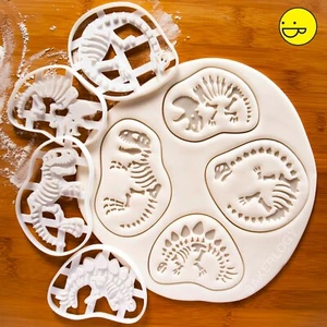 Set of 4 Dinosaur Fossil cookie cutters Trex & other dinosaurs skeleton bones - Picture 1 of 14