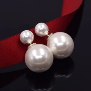 Pearl Double Sided Earring Ball Earring Pearl Stud Mise en Tribal - Picture 1 of 7