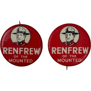 Renfrew of the Mounted Celluloid Pinback Wonder Bread 1930s Radio Premium Pair - Picture 1 of 4