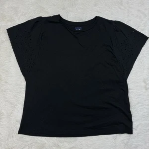 Gap Black Eyelet Flutter Short Sleeve Shirt Womens Sz Large Top - Picture 1 of 7