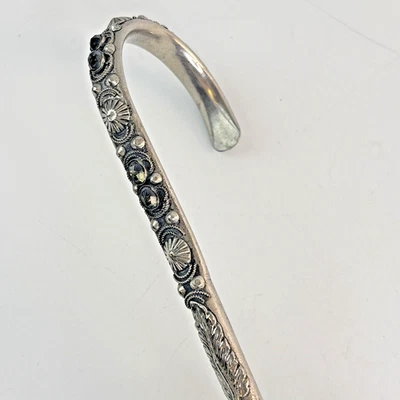 Vintage PJK Umbrella Parasol Art Deco Repousse Jeweled Metal Handle, Black - Image 1 of 4