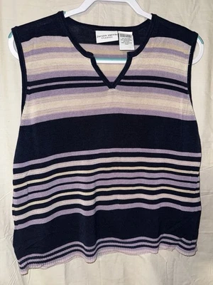 Top Jaclyn Smith Clásico XL Mezcla de Seda Sin Mangas Rayas Tejido Púrpura Foto 1 de 4