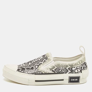 Dior White/Black Oblique Canvas and Rubber B23 Low Top Sneakers Size 39 - Picture 1 of 9