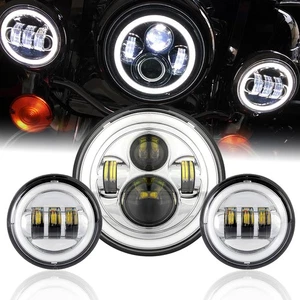 7"inch LED DRL Headlight + 4.5" Fog Passing Lights For Harley  Touring Road King - Bild 1 von 11