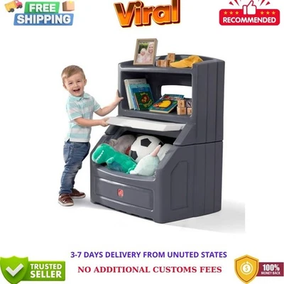 Librería y caja de juguetes para niños pequeños de plástico gris de 38" de alto Lift & Hide y almacenamiento Foto 1 de 4