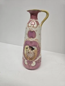 Schöne Vintage handbemalte Vase oder Cruet Flasche viktorianische Dame - Bild 1 von 6