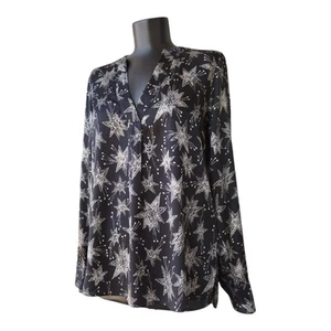 Dea Kudibal Blouse Long Sleeve Satin Mulberry Silk Black Stars Size S - Picture 1 of 16