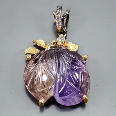 雕刻宝石 28 克拉天然紫水晶吊坠 925 纯银 /B-P0726 — 第 1/4 张图片
