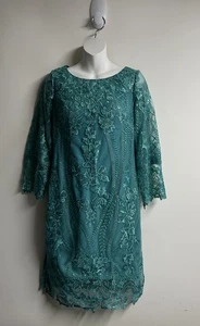 Vestido Formal JJs HOUSE Bordado Floral Lentejuelas Verde Jade Talla 4 Forrado Nuevo - Imagen 1 de 15