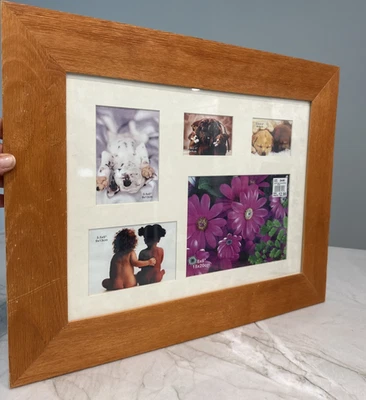 Marco de fotos collage de madera de granero de 12" por 16" con tapete con 5 aberturas de fotos Foto 1 de 4