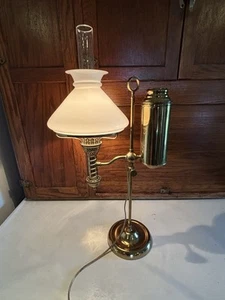 VTG Manhattan Brass Co Single Arm Student Electrified Oil Lamp Pat’d 1876-1879 - Picture 1 of 15