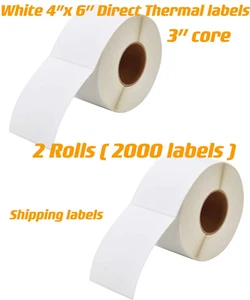 4 Zoll x 6 Zoll weiße direkte Thermoetiketten Versandetiketten insgesamt 2 Rollen 2000 Stck. - Bild 1 von 2