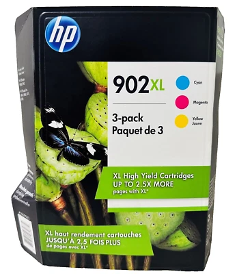 New Genuine HP 902XL Cyan Magenta Yellow 3PK Ink Cartridges - Image 1 of 3