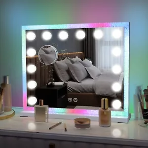 14 LED Lighted Hollywood Mirror with RGB Light 50*40 Makeup Mirror Magnifier - Picture 1 of 13