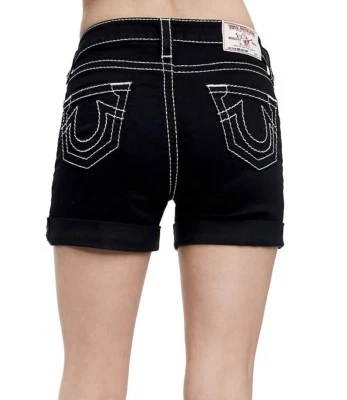 $149 Mid Rise Black Cut Off True Religion Women Shorts Cut Off 24 25 33 Keira  - Image 1 of 4