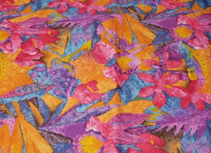Hobby Lobby Fabric 2 Yards Floral Nature Bright Design #J2964 Japan Orange Pink - Image 1 of 4
