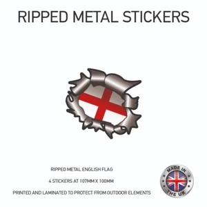 4 ADESIVI bandiera inglese in metallo strappato 107 mm x 100 mm paraurti UK auto RMS01 - Foto 1 di 1