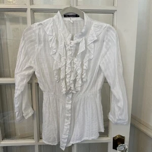 Weißes Gaze Hemd Rüschen vorne Knopfleiste Bluse Junior Medium - Bild 1 von 9