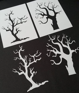 2pcs Spooky Scary Tree Wood Airbrush Mylar Stencil Reusable Craft Halloween DIY - Picture 1 of 6