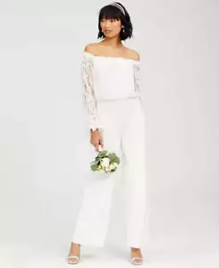 Adrianna Papell Off-the-Shoulder Lace Jumpsuit, Size 8 - Picture 1 of 9
