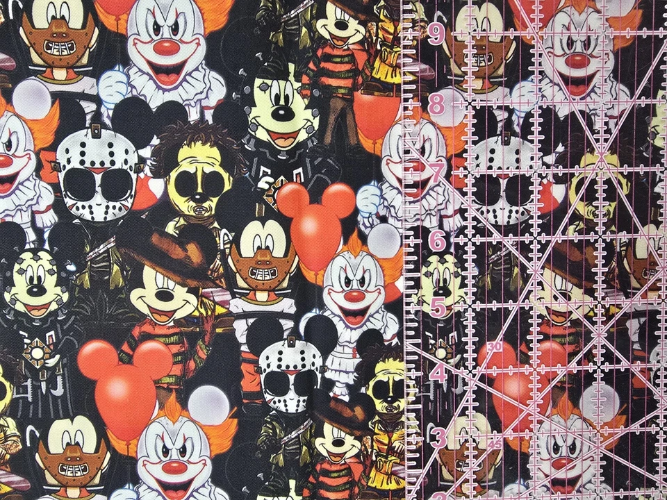 Custom 100% Cotton Woven Fabric Mickey Mouse Horror Movie By the 1/4 Yard 9x56 - Image 1 of 1