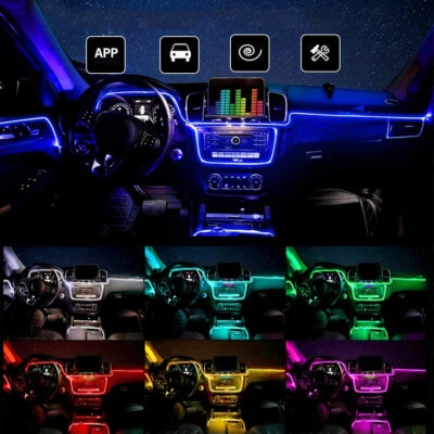 Kits de luz atmosférica lámpara tira de alambre de neón fibra óptica interior coche LED RGB de 8M Foto 1 de 4