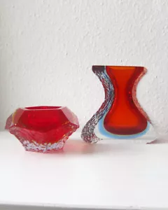 2 Murano Modernist Art Glass Objekte Vase Mandruzatto Faceted Sommerso Design - Bild 1 von 18