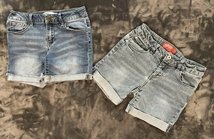 Midi Denim Blue Shorts, Adj Waist/Cuff, Girl Arizona Sz 12 & Mudd Sz 10-Lot of 2 - Picture 1 of 23