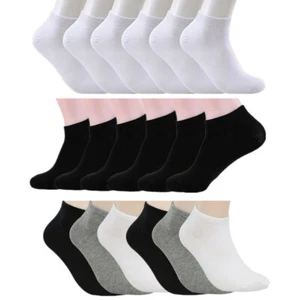 Mens Womens 3-12 Pairs Solid Black White Cotton Sports Ankle Low Cut Socks - Picture 1 of 13