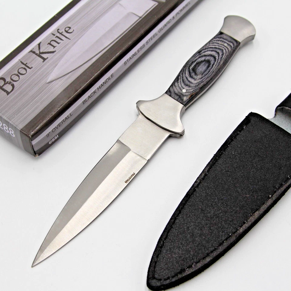 Full Tang PA3288 Wood Handle 9 to 3/8-Inch Fixed Dagger Boot Knife Sheath